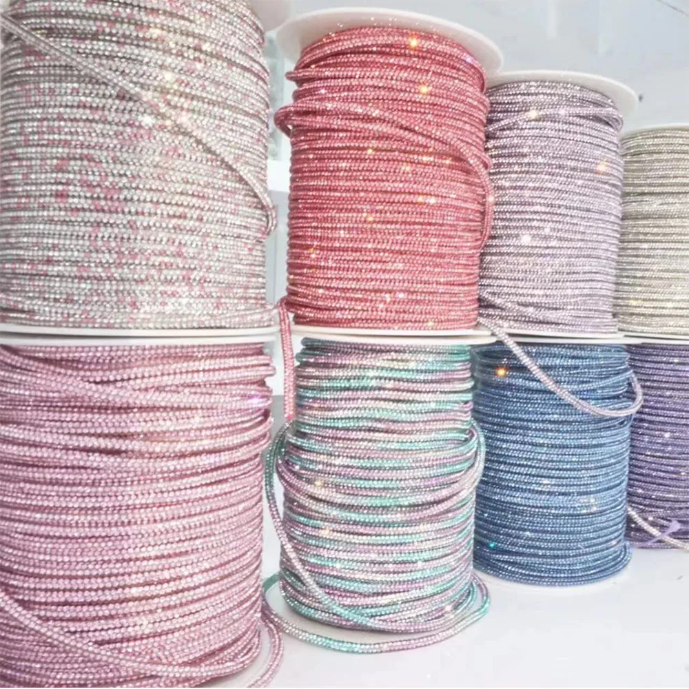 4mm Sparkly Rhinestone Cord Softness Tube String Trimming for Hoodies Trouser Drawstring DIY Dresses Shoes Bags Party Decoration