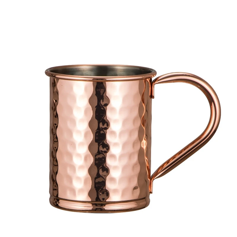 

304 stainless steel mug cocktail cup metal rolled edge copper plated hammer point cup