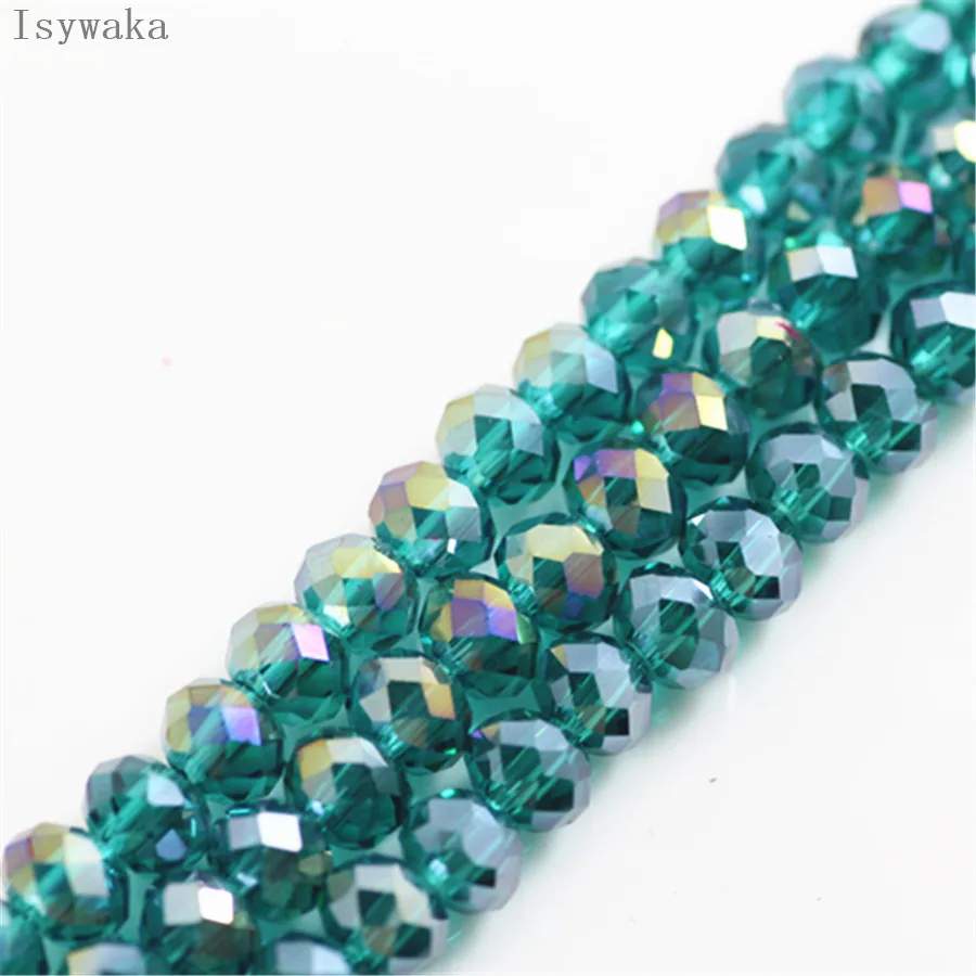 Isywaka Blue green ab Color  6*8mm 65pcs Rondelle  Austria faceted Crystal Glass Bead Loose Spacer Round Bead for Jewelry Making