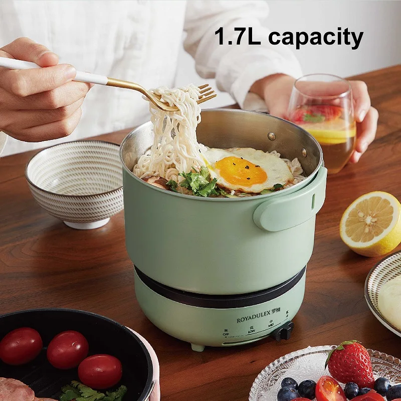 Olla eléctrica plegable de 1.7L, olla caliente portátil de viaje para exteriores, cocina de fideos, olla multifuncional para dormitorio, 220V