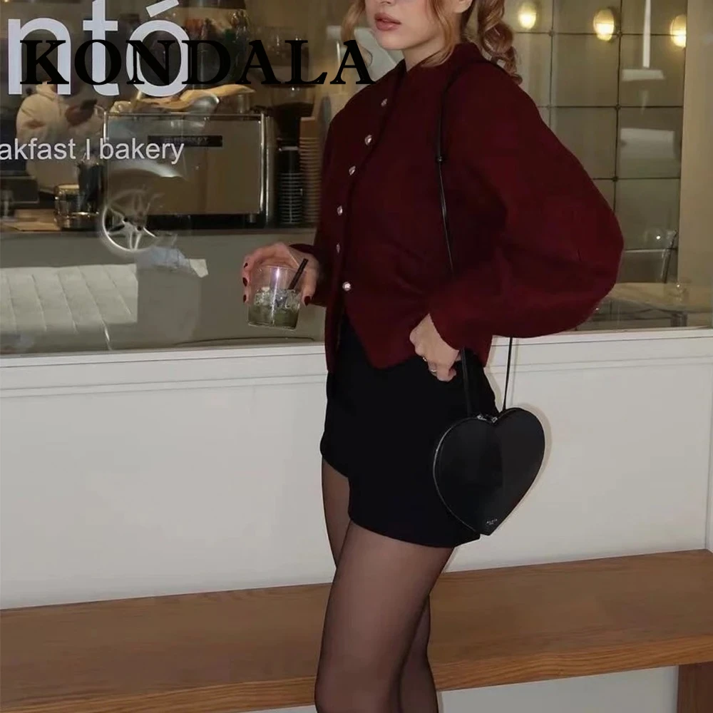 

KONDALA винтажная женская однотонная модная осенняя куртка 2025 года, элегантная верхняя одежда на пуговицах с длинными рукавами, повседневный женский свитер для учителя
