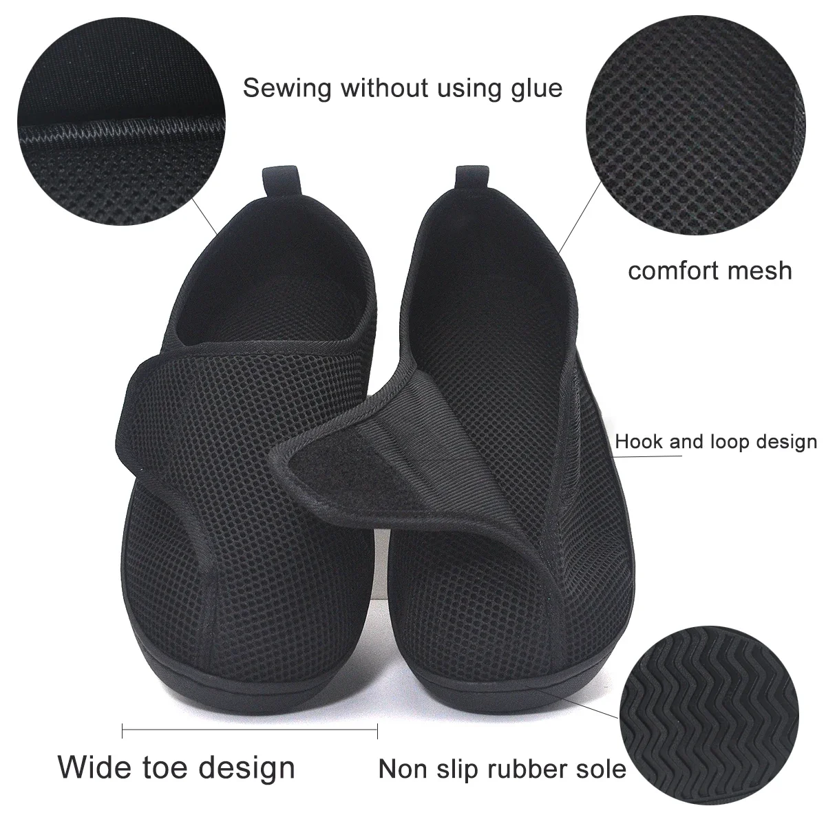 Health shoes Men's Wide Feet Walking Shoes Swollen Feet Adjustable Straps Soft Fabric Upper Breathable Sneakers Women Unisex
