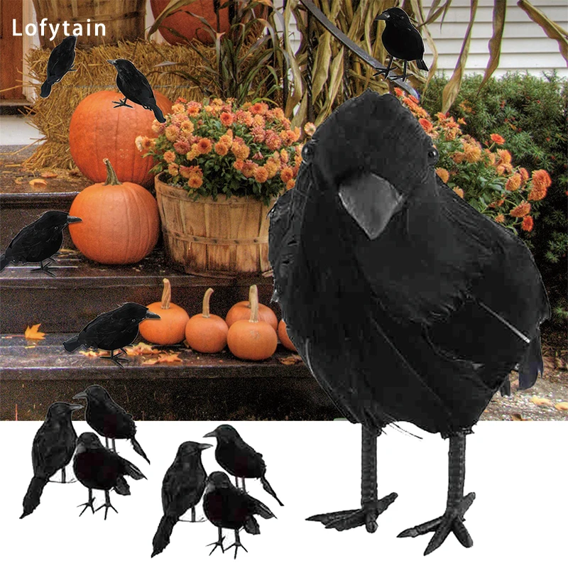 Lofyステ-黒のクラウモデル18*10 cm,偽の鳥,動物,ハロウィーンパーティーの装飾用の怖いおもちゃ