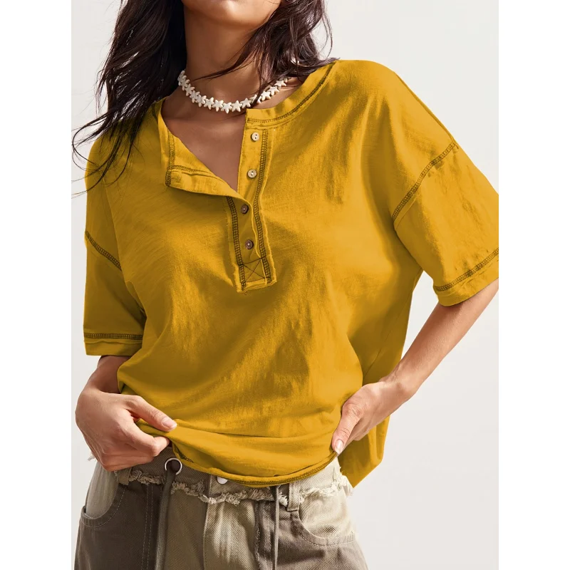 -border Fashion New Solid Color Frayed Open-hem Buttoned Plus-size-shirt