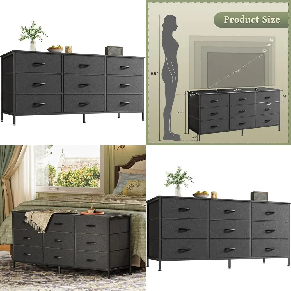 

Комод с 9 ящиками, 47, подставка для телевизора 50-55, развлекательный центр для хранения вещей, комод для спальни из черной ткани