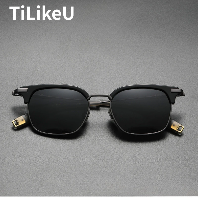 

Японские ретро ацетатные поляризационные солнцезащитные очки из чистого титана для мужчин, классические дизайнерские квадратные солнцезащитные очки с УФ-антибликовым покрытием