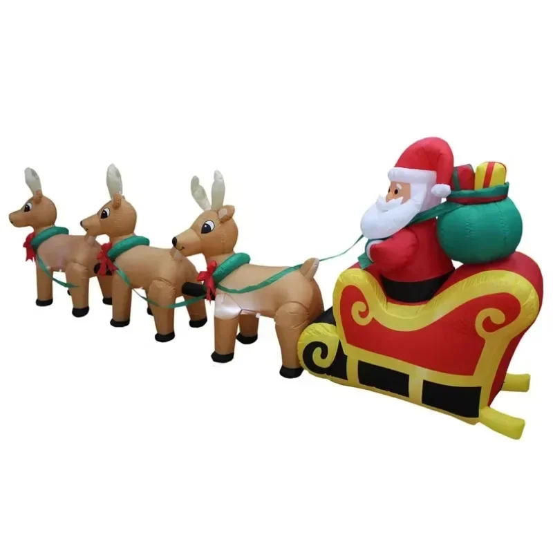 3.3M Three Reindeer Sleigh Santa Light Emitting Diode Glowing Christmas Inflatable Santa Reindeer