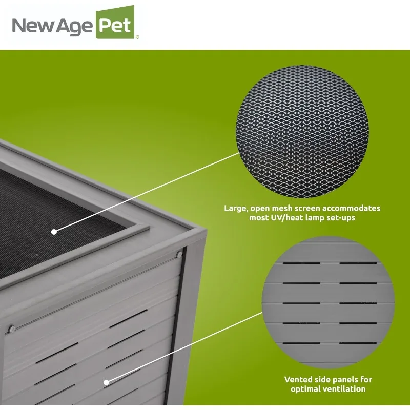 Hom ECOFLEX صالة الزواحف Mojave مقاس 48 بوصة باللون الرمادي - موئل مركب من الخشب والبلاستيك المتين مع ألواح جانبية بفتحات تهوية،