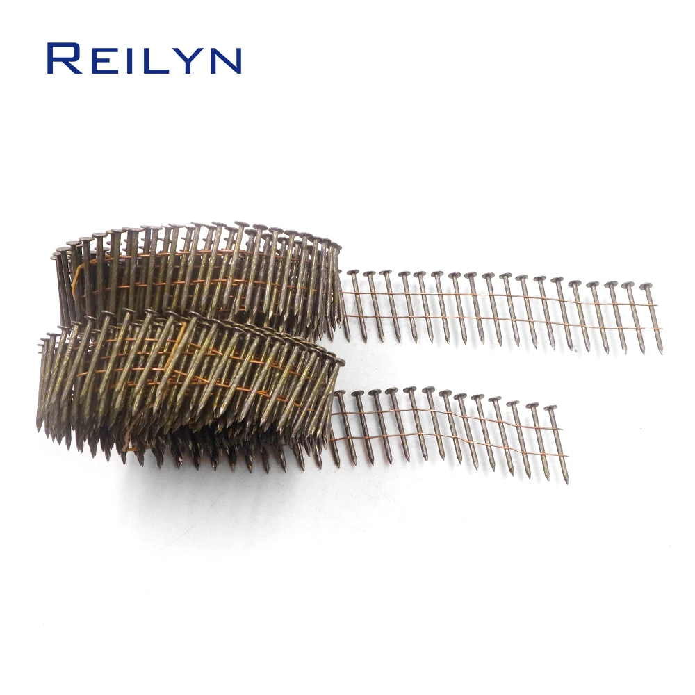 350pcs Wire Collated Coil Nail 2.1x38mm Threaded Shank for Wooden Pallet CN45 CN55 Pneumatic Nail Gun Air Coil Nailer