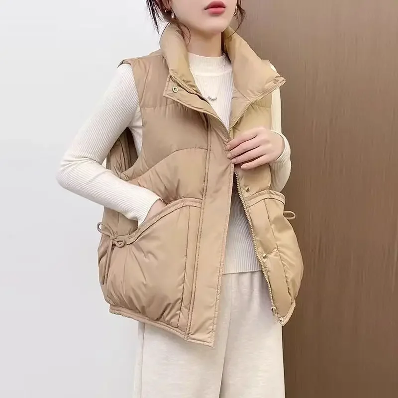 Women's Padded Cotton Vests Zipper Lady Giletes Solid Color Short Half Warm Classic Insulated Trend 2024 Youthful Cold Elegant