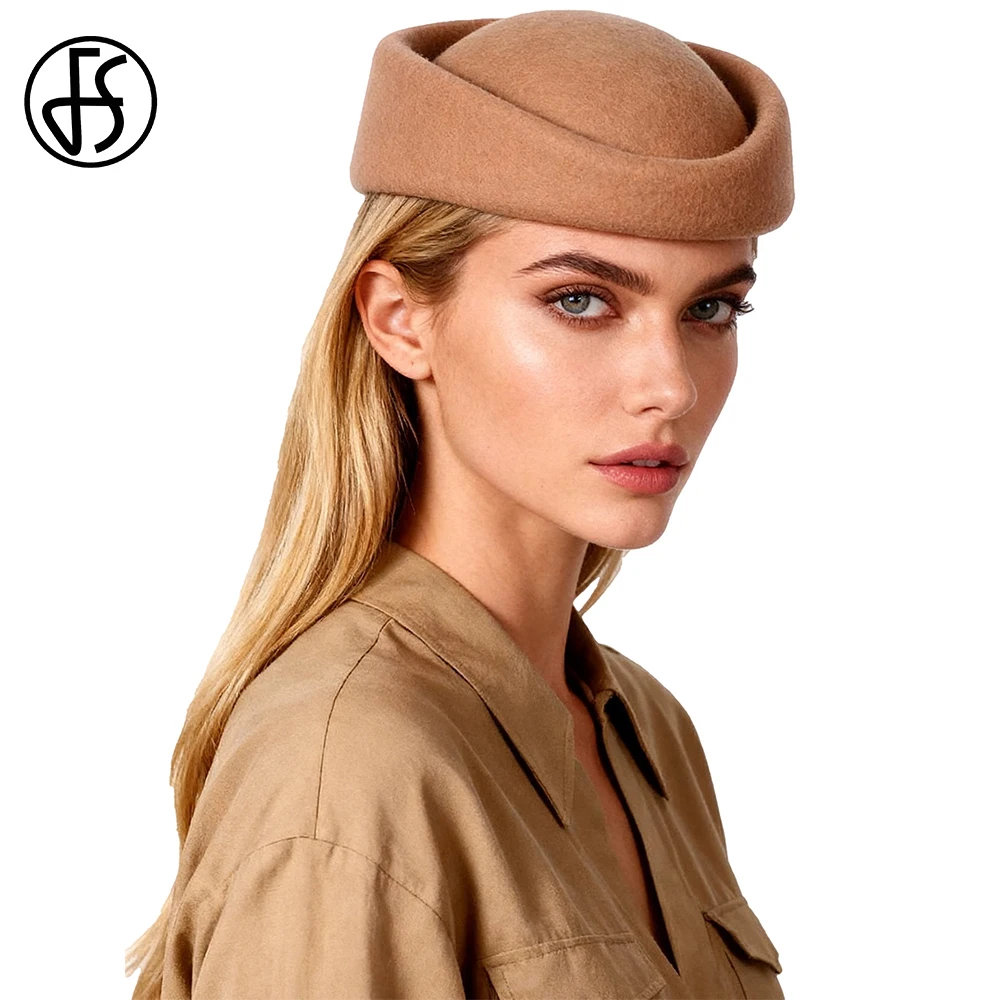 

FS Vintage Wool Pillbox Hats Black White Tea Party Fascinators Hat For Women Elegant Spring Church Hat Chapeau Femme 2026