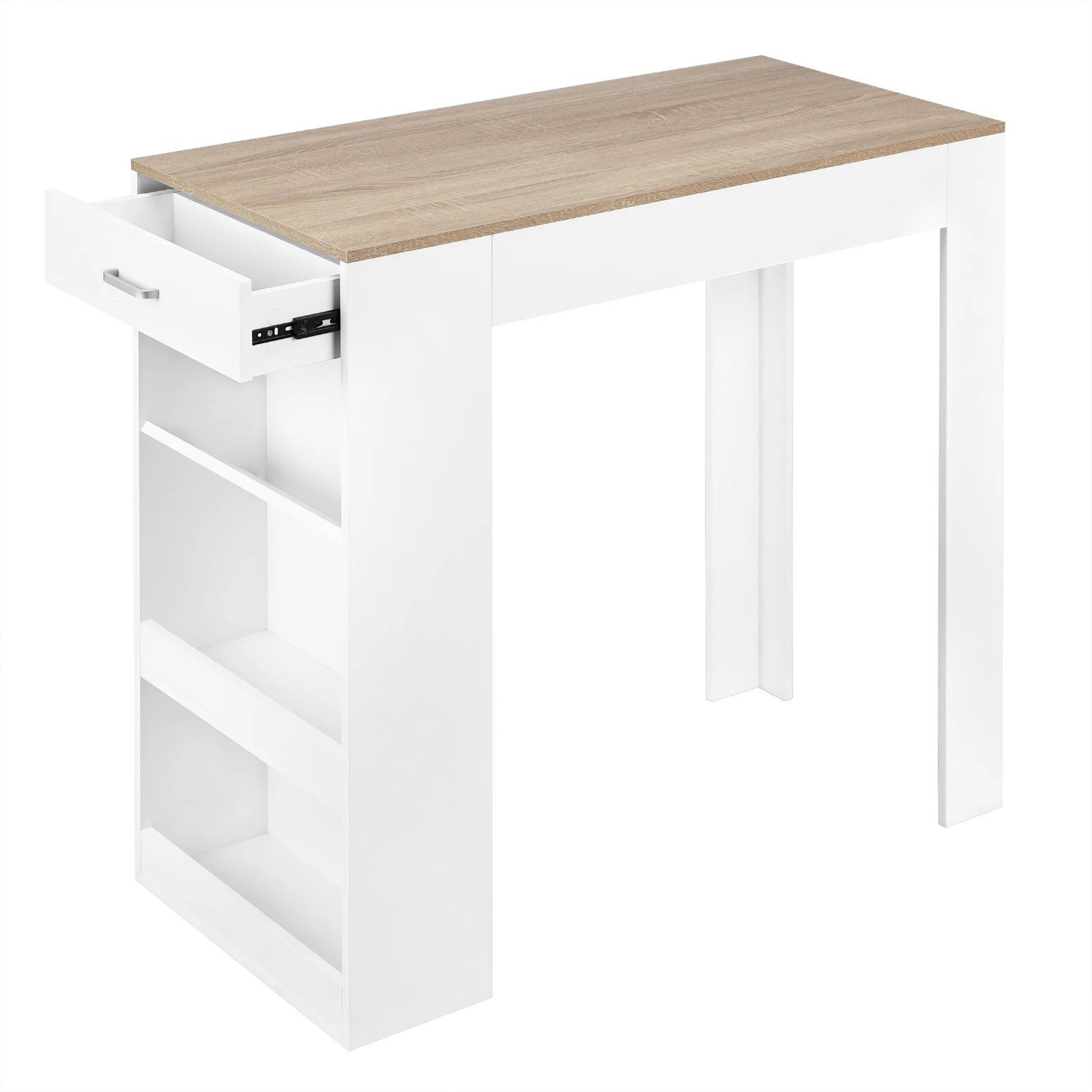 WOLTU Home Bartisch, 100 x 100 x 50 cm, Bistrotisch mit 1 Schublade, 3 Regalen, Weinregal, Küchentisch für Wohnzimmer, Esszimmer