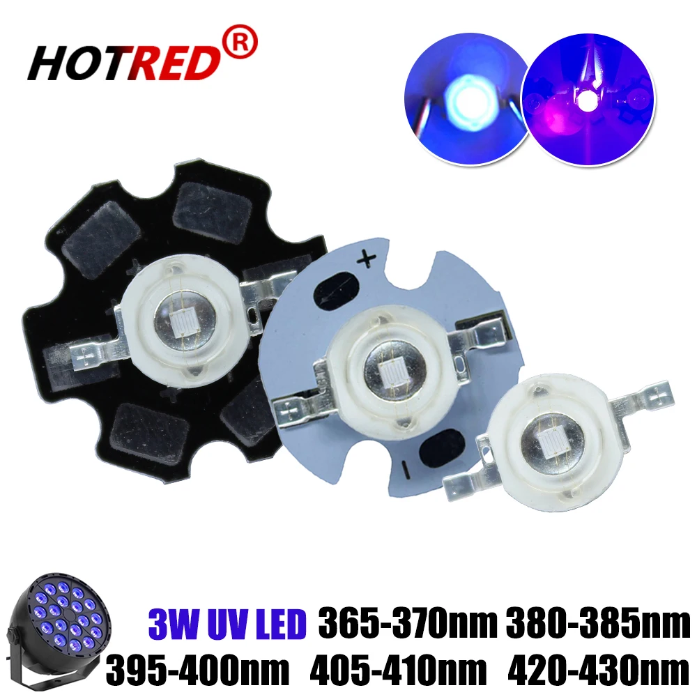 3W UV Purple High Power LED Lamp Chip 365nm 370nm 380nm 385nm 395nm 400nm 405nm 410nm 420nm Beads Ultra Violet Light With PCB