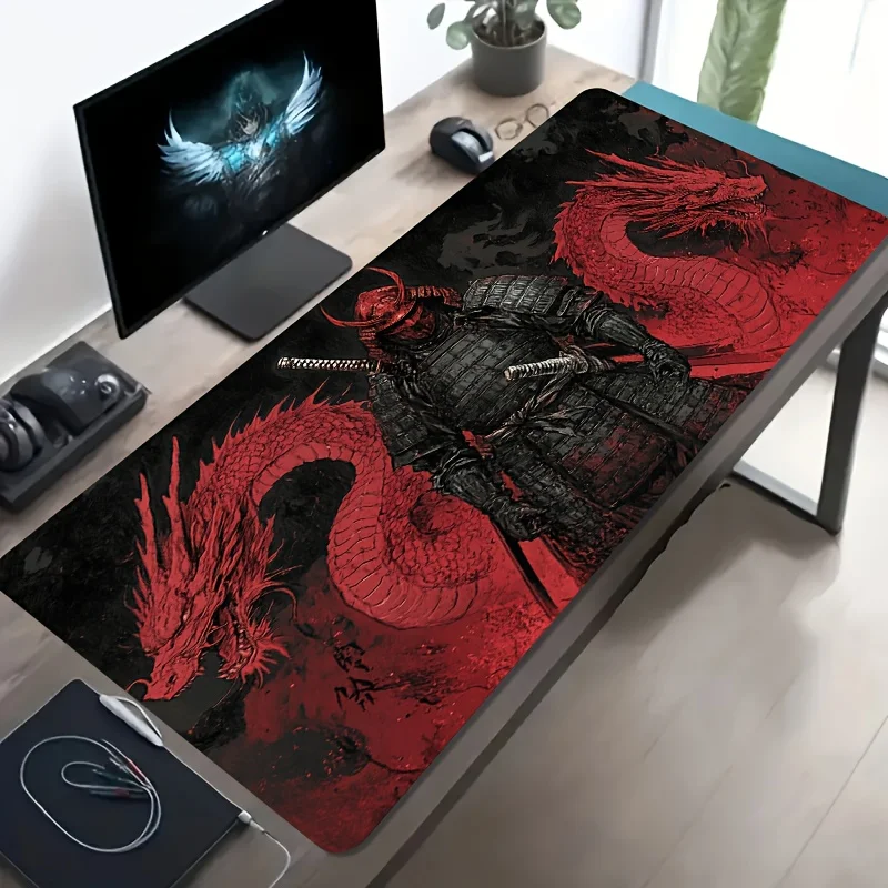 Samurai Dragon Gaming Mouse Pad Extra Large Non-Slip Rubber Desk Mat for Gamers Workspace
