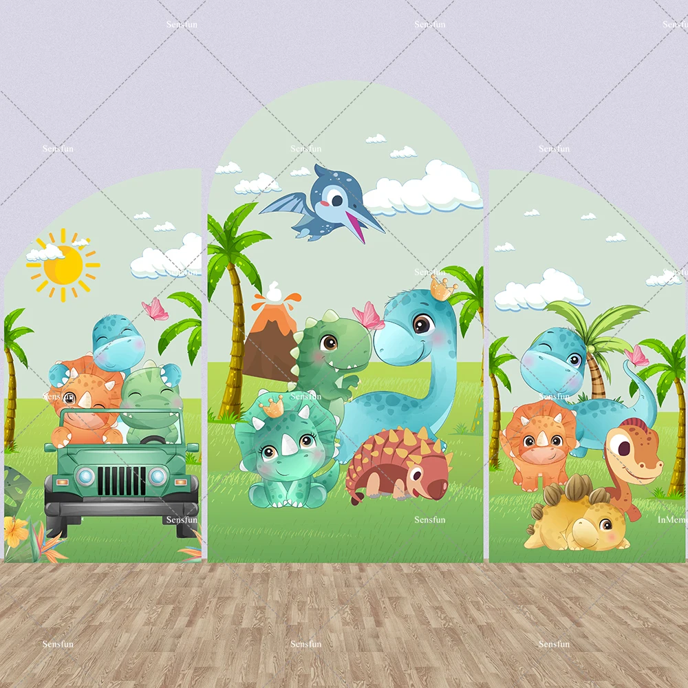 Cartoon Dinosaur Boy Birthday Arch Wall Chiara Backdrop Party Decoration Safari Jungle Party Backgound Cake Table Banner