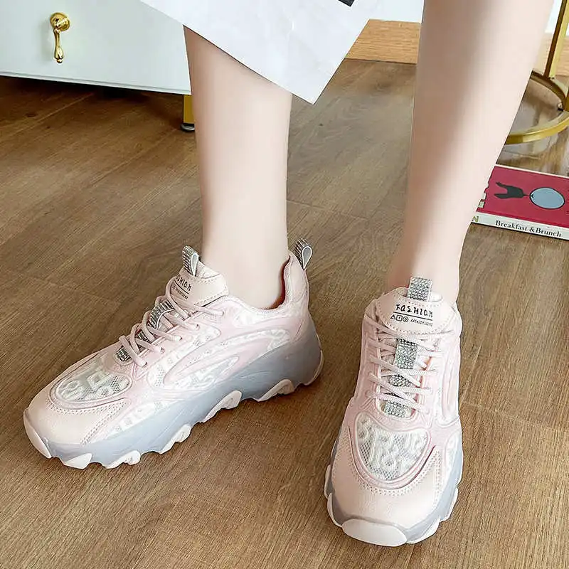 

Increases Height Flatform Comfortable Sports Shoes Vulcanize Women's Sneakers 38 White Basketball Woman Lace 2025summer