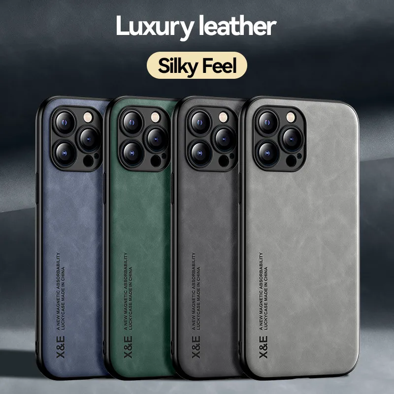 Ultra-thin Silky Feel Magnetic Phone Case For iPhone 15 Plus 13 11 12 14 Pro Max XS XR X 7 8Plus Texture Leather Protection Case