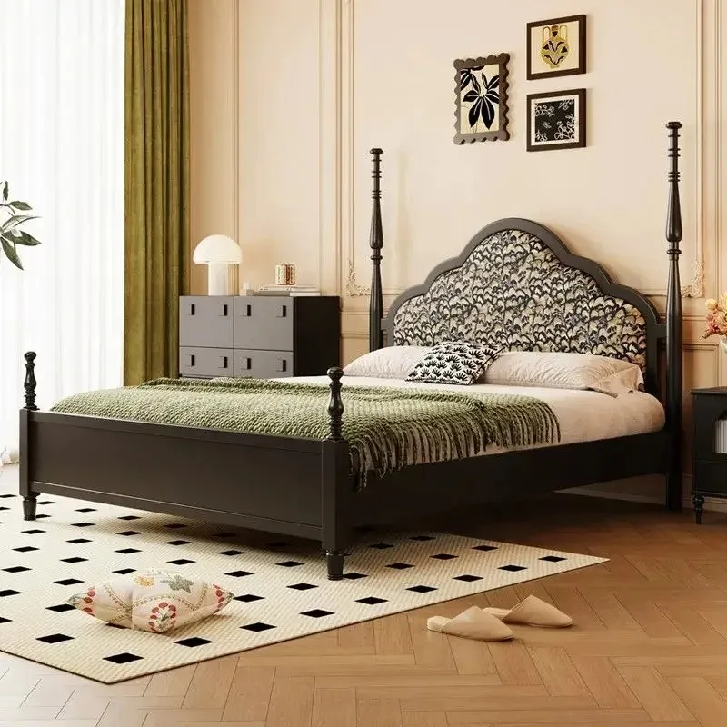 

Medieval solid wood bed double bed 1.8 meters master bedroom storage retro soft bag simple children's bed