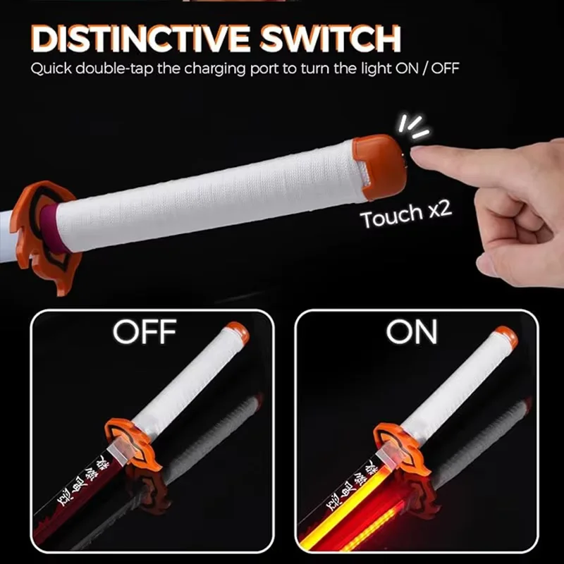 ดาบเรืองแสง LED ขนาด 104 ซม. สำหรับคอสเพลย์อนิเมะ โซเดะ โนะ ชิรายูกิ พร้อมที่ใส่ดาบและเข็มขัดของเล่นฟรี สำหรับชุดฮาโลวีน