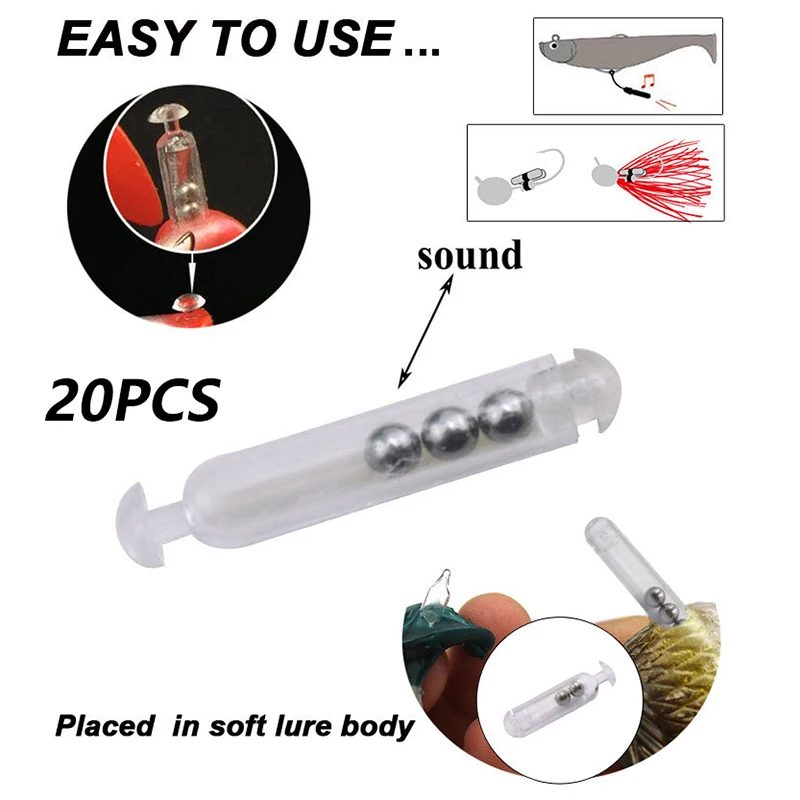Accesorios para señuelos, sonajeros de pesca de vidrio, inserciones de acero inoxidable para tubos de cebo blando - 20 piezas