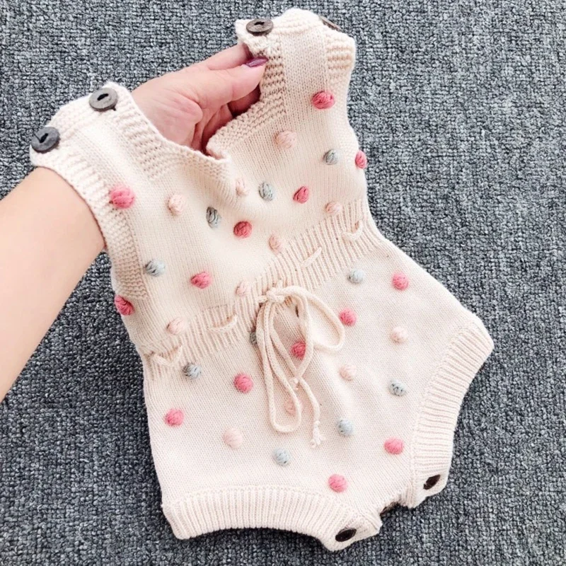 0-24M Newborn Knitted Baby Rompers Baby Clothes Handmade Pompom Knit Baby Girl Romper Cotton Infant Baby Boys Jumpsuit Overalls