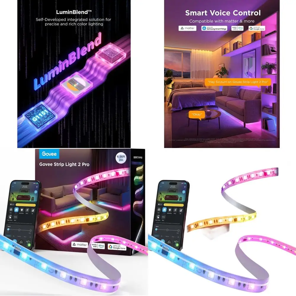 

Светодиодная лента Smart RGBWW длиной 6,56 футов, совместимая с Alexa и Assistant, с функцией изменения цвета для домашнего декора и не только