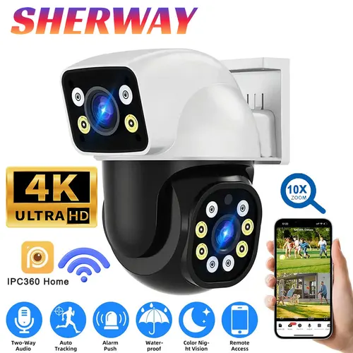 Imagen 1 del producto Cámara PTZ Wifi de Doble Lente 4K, 8MP, Doble Pantalla, Cámaras de Seguridad para Exteriores, Visión Nocturna en Color, Seguimiento Automático, Vigilancia, IPC360, Hogar