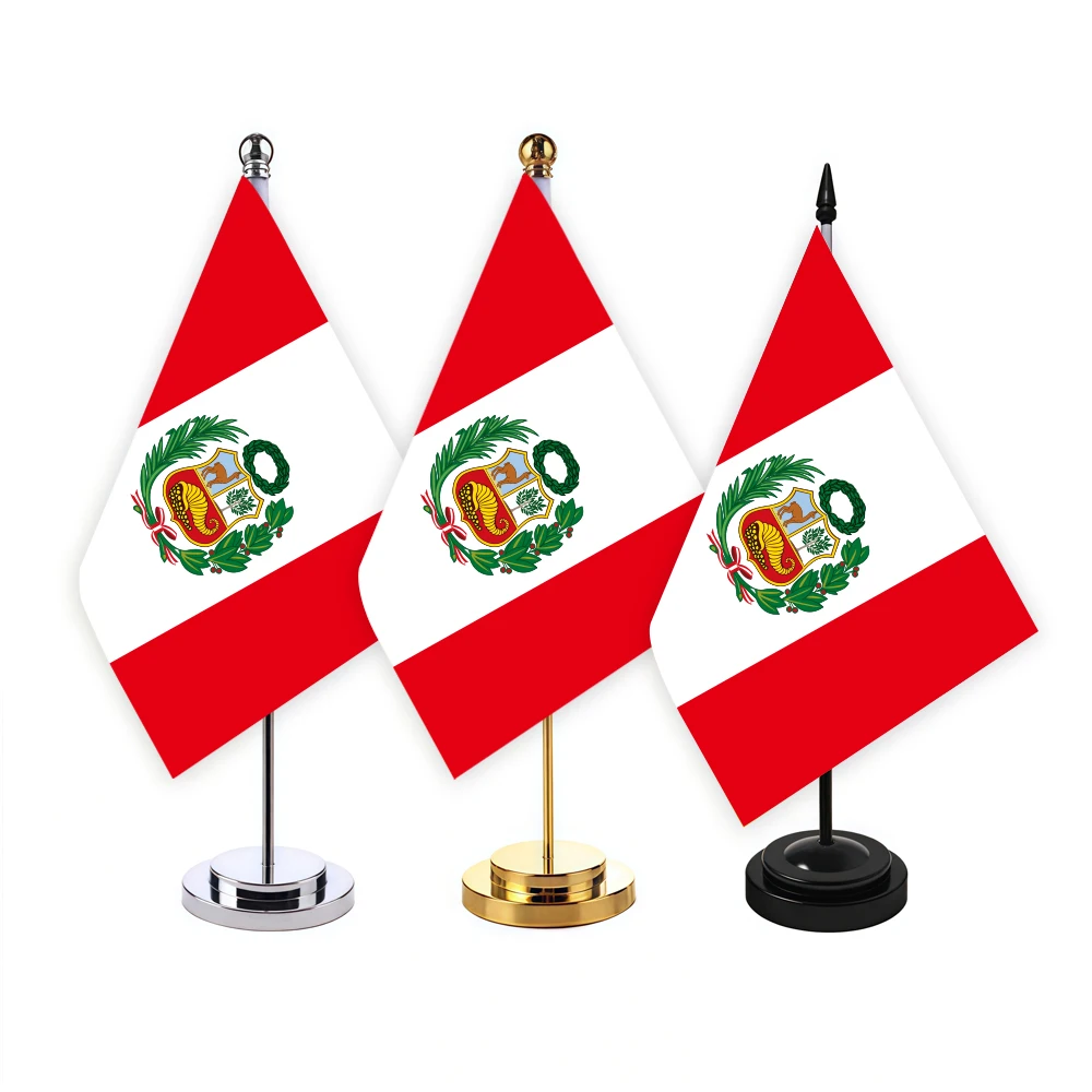 CYPOMELO Office Desk Flag Peru Flag 14x21cm Peru desktop Small Decoration Flag including Flagpole