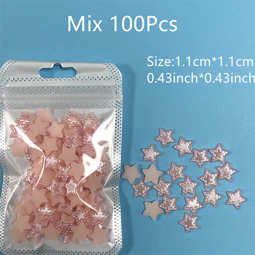 New 100Pcs/Bag Colorful Solid Star Resin Nail Art Charm White Pink Beige 3D Nail Accessories Diy Handmade Decoration Bulk Supply