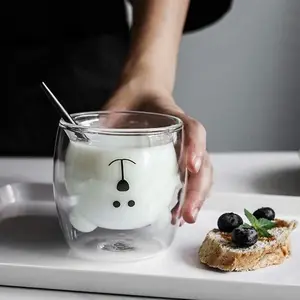 Schöne kreative Doppelbärenschicht Kaffeetasse Doppelglas Tech Box Tier Milchglas Glas Katze Katze Dach Hunde Geschenk Weihnachtsgeschenk 8 Hauptverkaufsbecher süßer Becher - №6