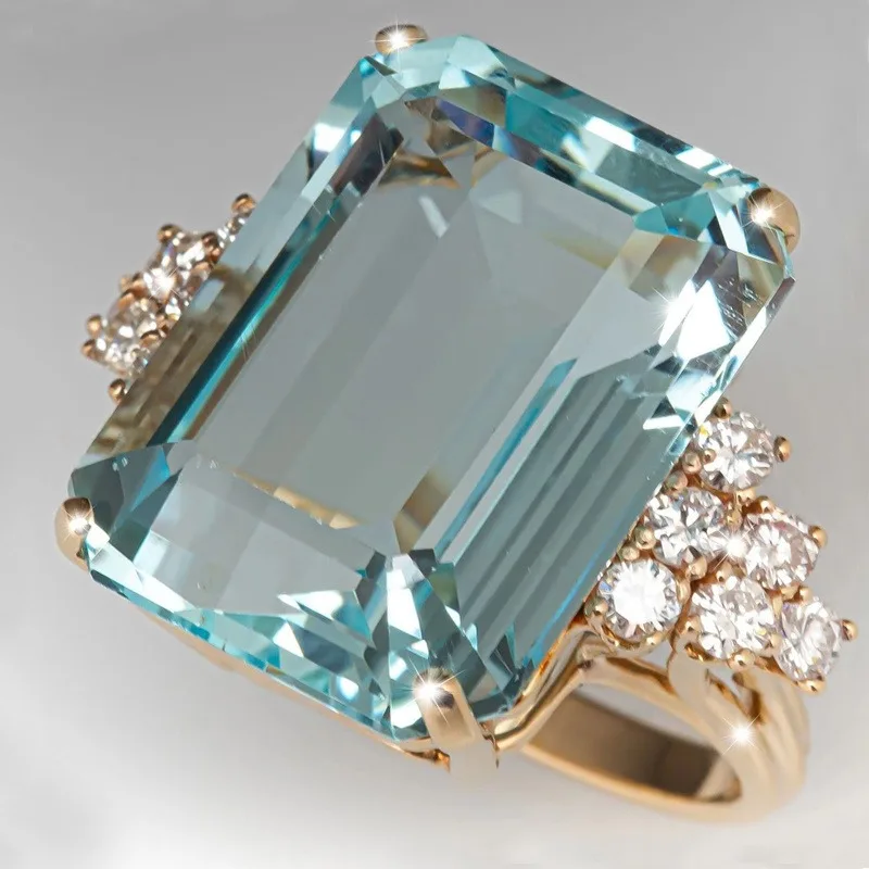 1pc Luxurious Hyperbole Women Ring Cocktail Party Ring with Huge Sky Blue Cubic Zircon Prong Setting Valentine's Gift for Wife view 2