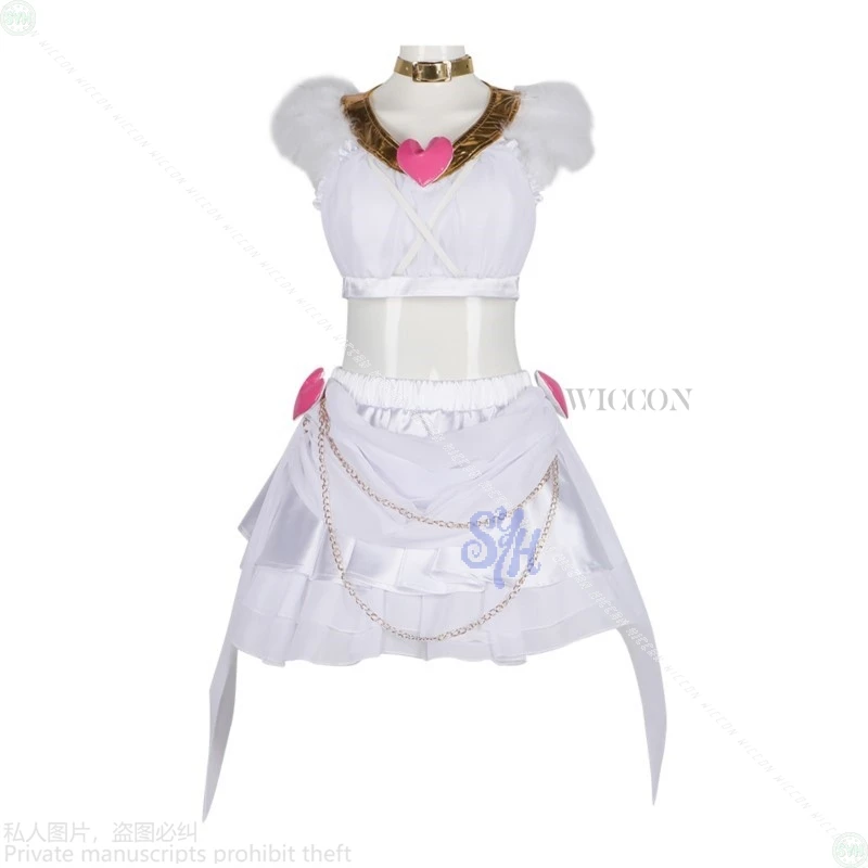 Sexy bellissimo angolo Anime slip e calza con reggicalze Cosplay ali cuore vestito bianco Lolita Halloween festa di Natale Cos
