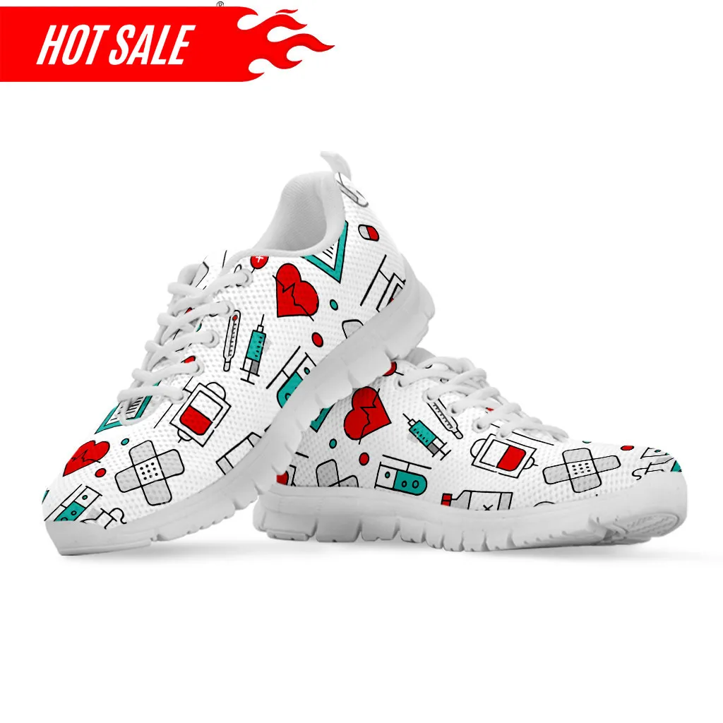 Spring Autumn Soft Warm Flats Shoes Hospital Medical Nurse Printed Women Casual Sneakers Lace Up Footwear Zapatillas Custom Made