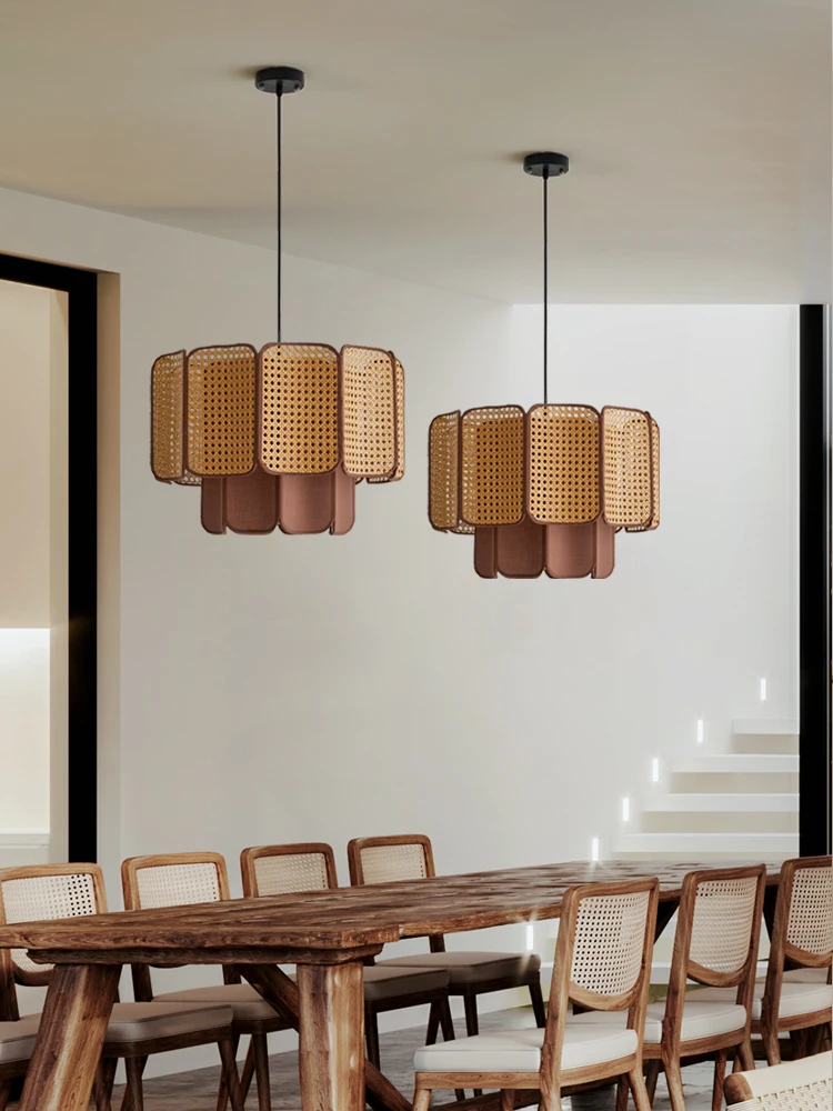LED Wabi Sabi Style Japanese Restaurant Pendant Light Living Room Bedroom Tea Table Dining Table Handmade Rattan Pendant Light