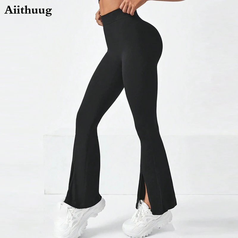 

Aiithuug Front Slit High Waisted Seamless Yoga Pants Women's Slim Fit Pants Fitness Training Leggings Tight Fit Workout Pants