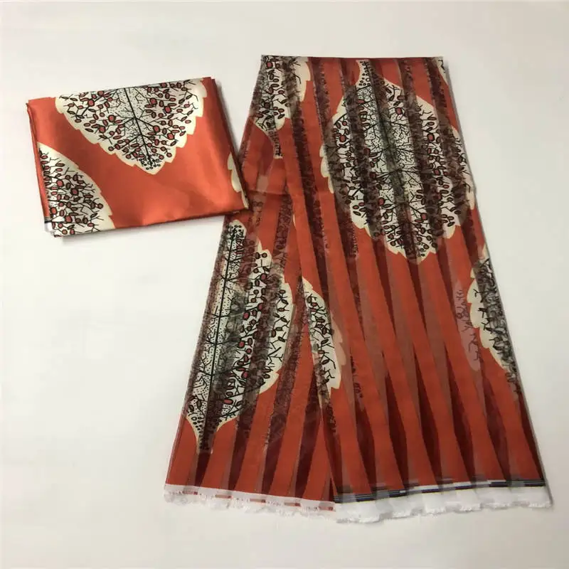 3+3 Yards African Style Organza Satin Silk Fabric Latest High Quality Organza Printed Fabric For Party Dress Sewing Material.