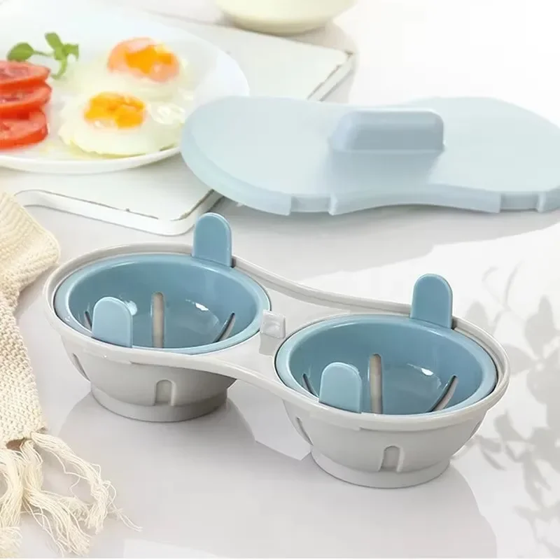 Offre spéciale nouveau micro-ondes Double tasse oeuf cuiseur moule avec couvercle Portable facile à nettoyer cuit à la vapeur conteneur d'oeufs ustensiles de cuisine outil de cuisine