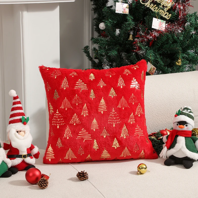 CANIRICA Cushion Cover Red Christmas Supplies Home Decorative 30x50cm for Living Room Sofa Party Hot Stamping Tree Pillowcase