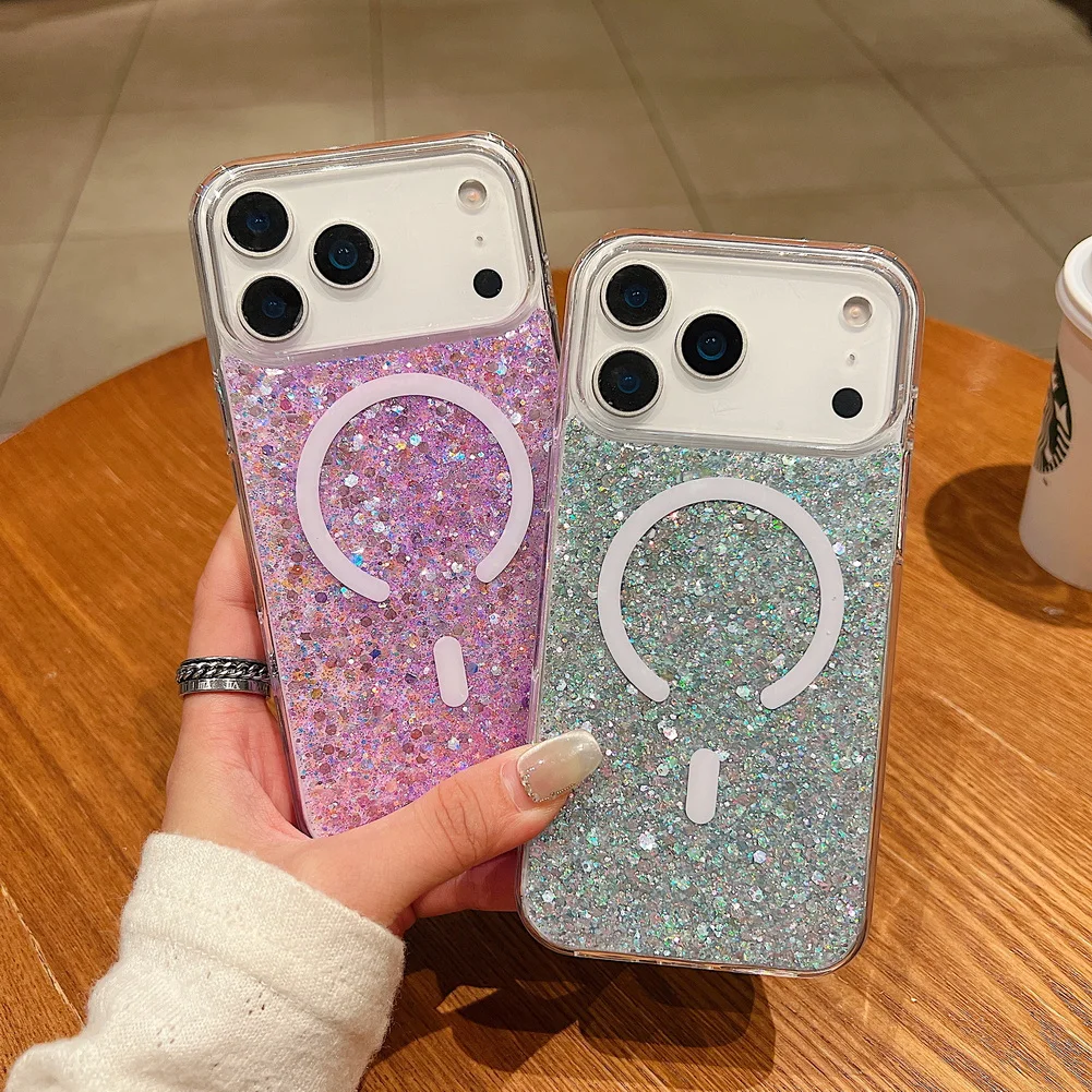 

Shiny Glitter Drip Resin with Built-in Magnetic Ring Phone Case For iPhone 17 Pro Max 17 Air 16 Pro 15 + 14 13 12 Protect Cover