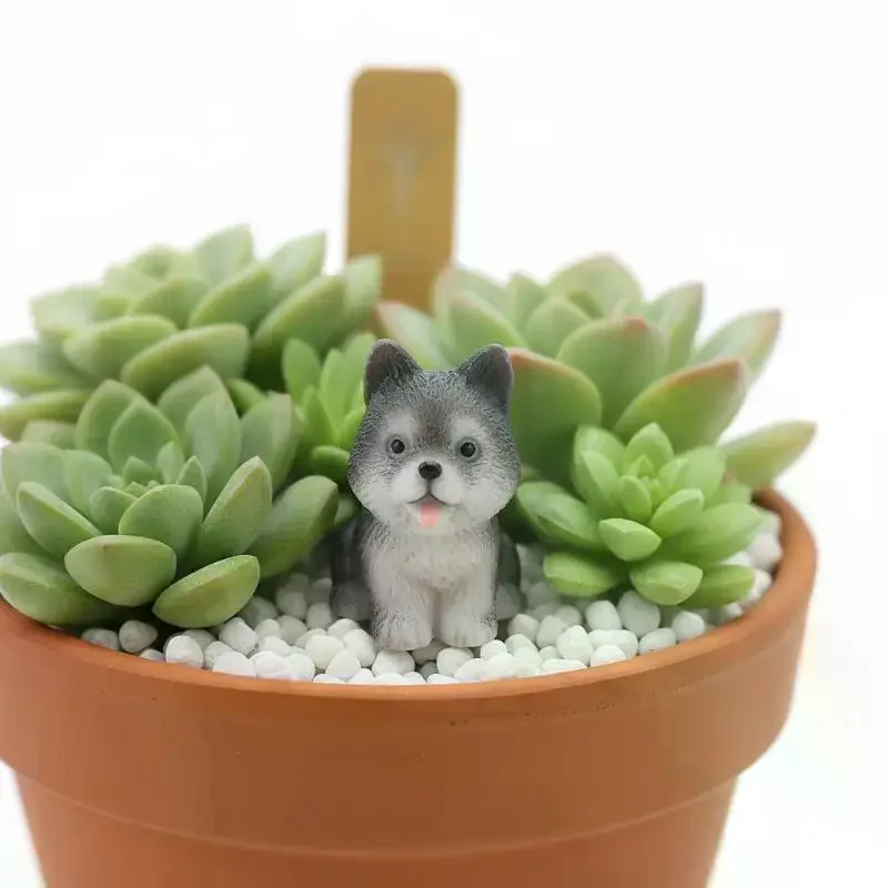 2pcs Dollhouse Cute Puppy Dog Model Kawaii Mini Animal 1:12 Figurine Miniature Resin Keychain DIY Landscape Scene Decor Ornament