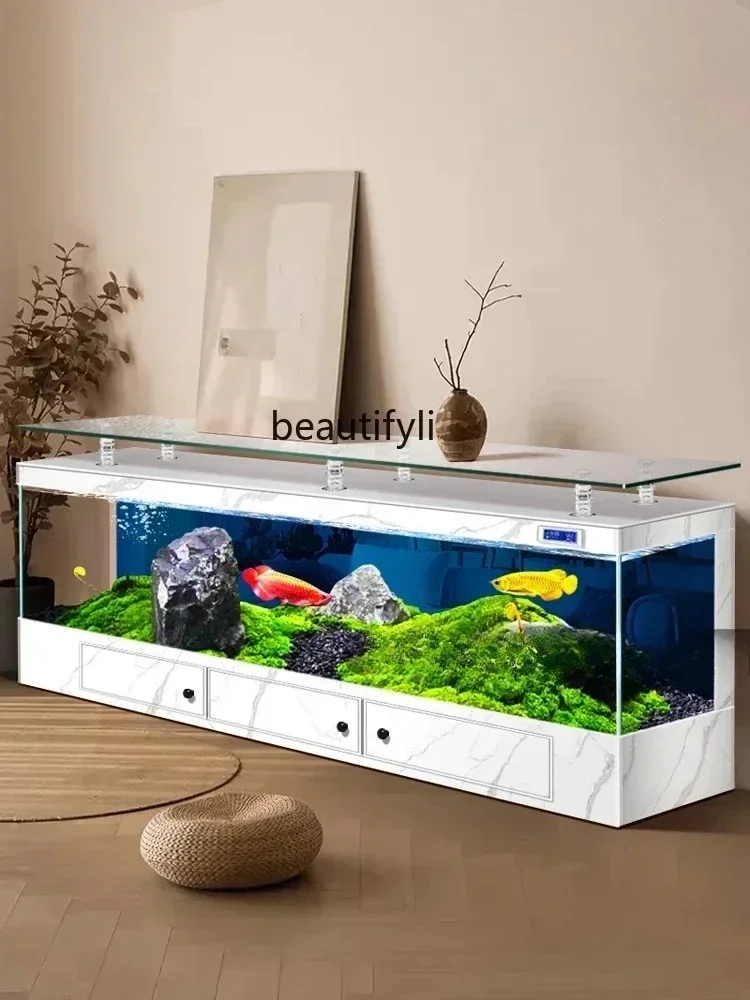 03.TV Cabinet Fish Tank Living Room Floor Aquarium Integrated Back Filter Loop One-Click Sewage Discharge