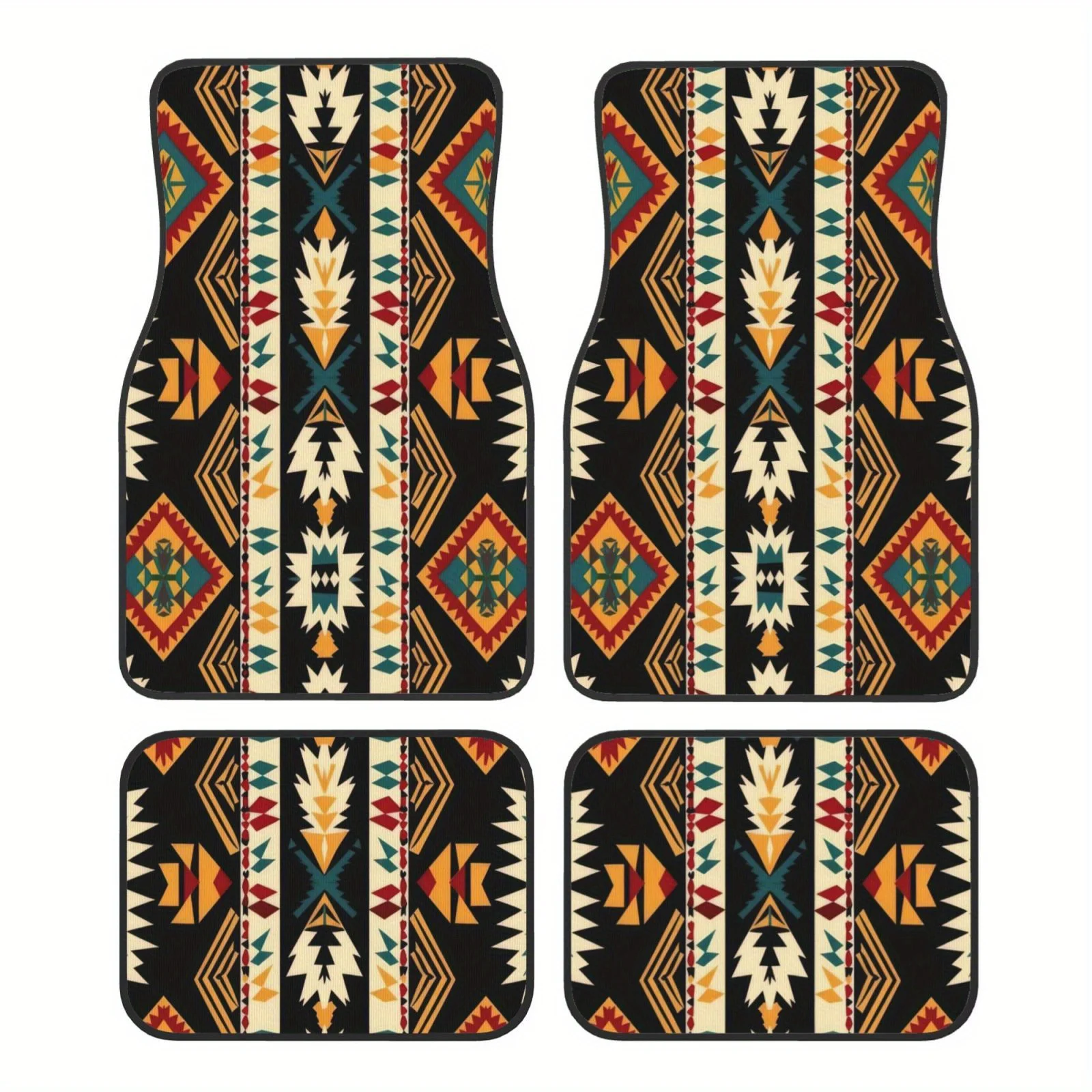 4pcs Persian Ethnic Style Pattern Print Crystal Velvet Car Floor Mat Four-piece Set - Double-layer Composite Process, Comfortabl