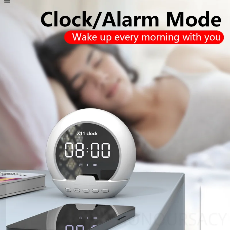 Portable TWS Computer Bluetooth5.3 Speaker Heavy Subwoofer Alarm Clock Thermometer Digital Mini Speaker with Mobile Phone Holder