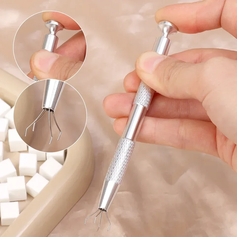 Esponja de arte de uñas cuadrada mini con 4 garras, agarrador de esponja metálico, set multiusos, esponjas para degradado de rubor, herramientas de belleza 3