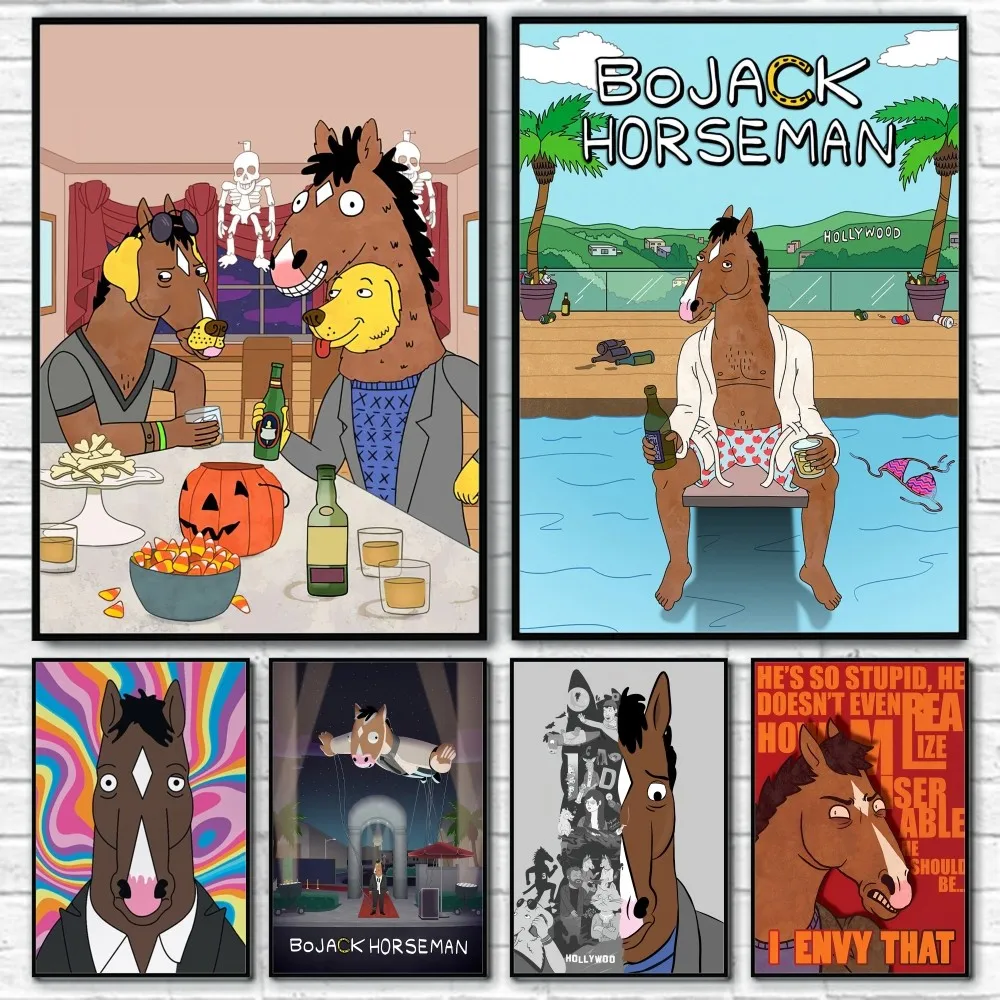 Anime B-BoJack H-Horsemans Poster Klebrige Wandkunst Druck Wasserdicht Zuhause Wohnzimmer Schlafzimmer Bar Ästhetisches Dekor