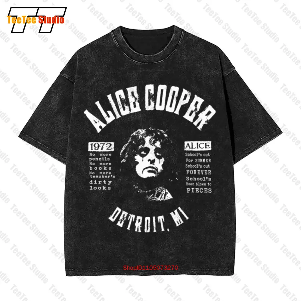 Camiseta vintage de gran tamaño con letras de Alice Cooperblack Schools Out 1972, C23C