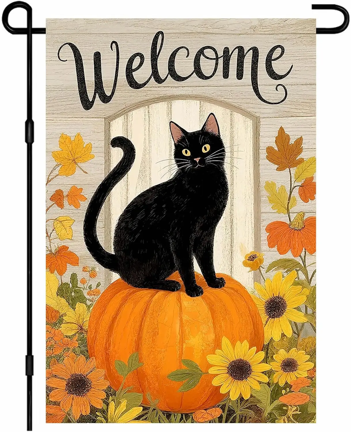IVN Fall Garden Flag 12x18 Inch Double Sided Black Cat Pumpkin Sunflower Autumn Welcome Outdoor Yard Flag for Outside Front  zzo