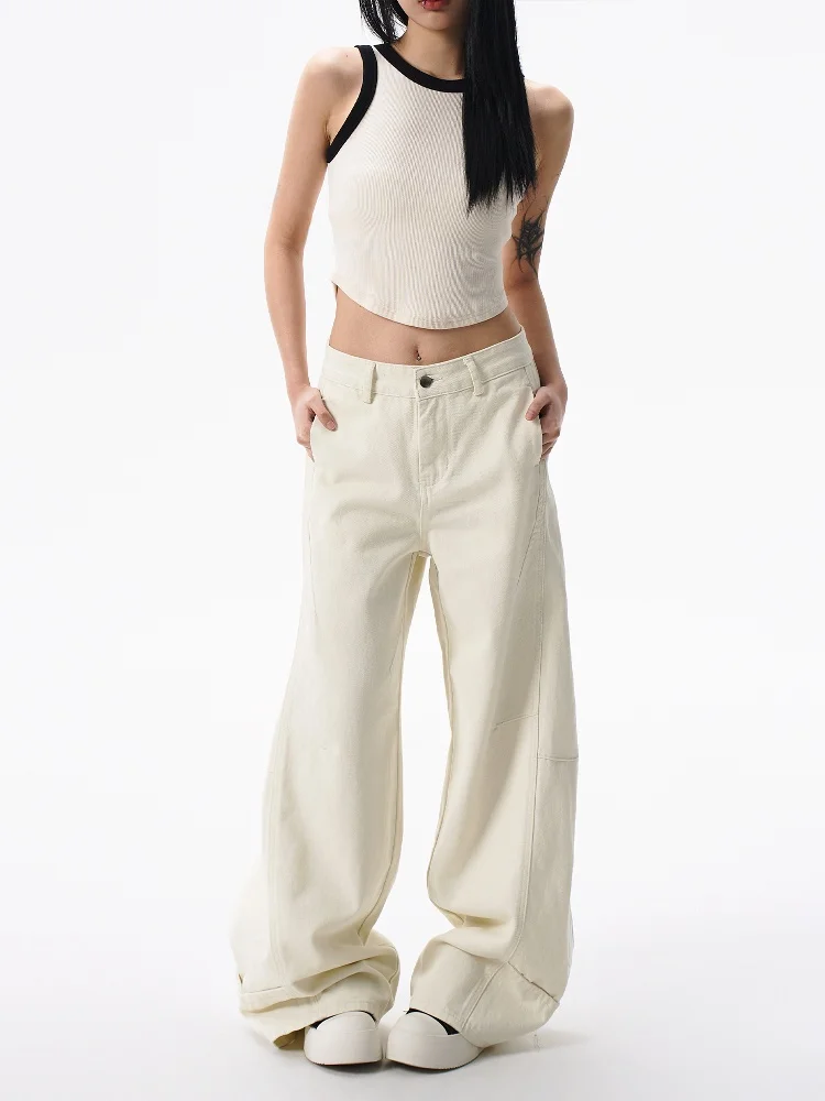 

Широкие джинсы с высокой талией, прямой крой, свободный крой, женские длинные брюки цвета хаки в американском стиле, весна-осень