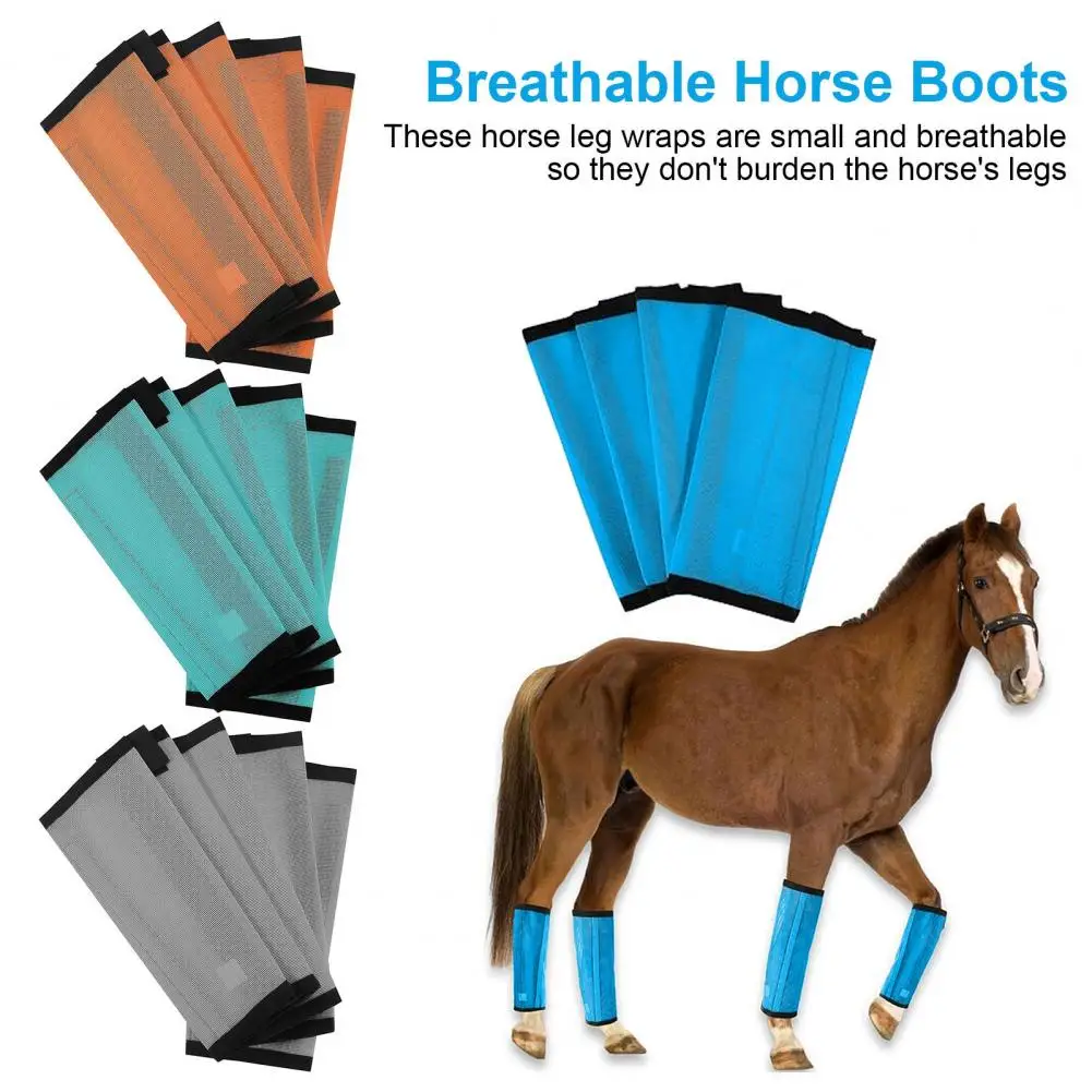 4Pcs Horse Fly Boots Breathable Reduce Stomping Flies Bites Horse Mesh Leg Wrap Adjustable Horse Leg Guard Protective Cover