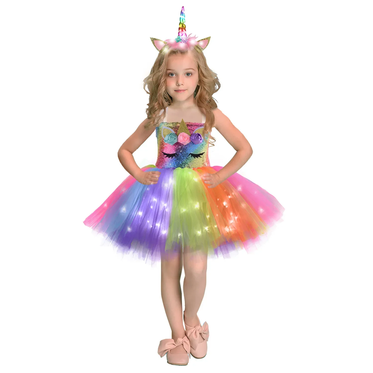 Purim Halloween Christmas Unicorn Cosplay Costume with LED Light Children Party Stage Performance Dress Birthday Gift